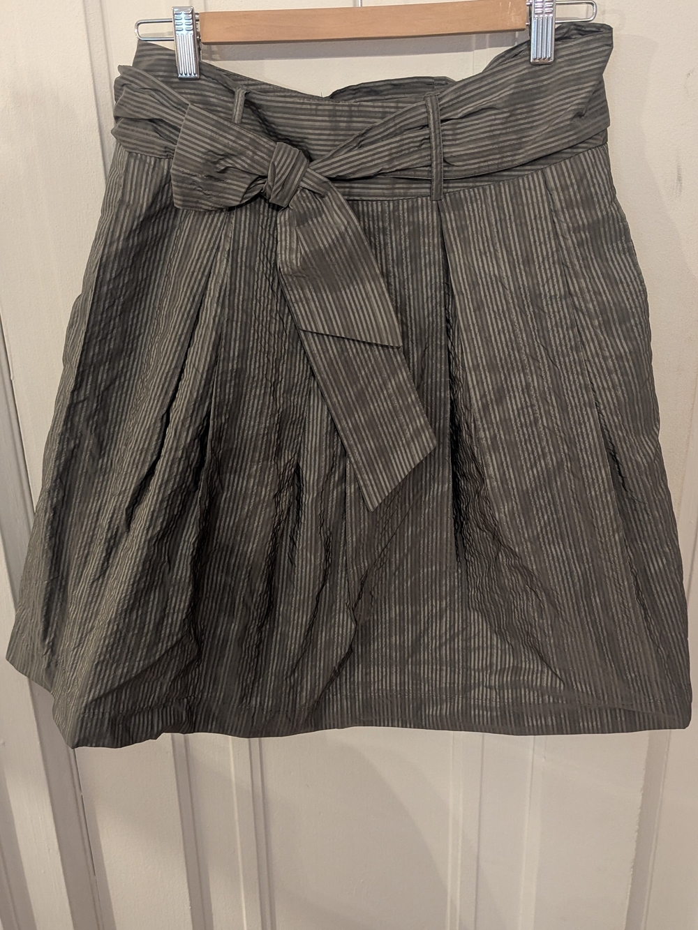Pink Tartan Grey Pinstripe A-Line Skirt with Waist Tie